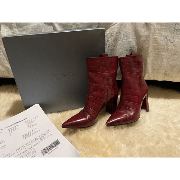 Seller S8644 Cocco Red Croc Ankle Boots SZ 38 Bordeaux red Burgundy Valentines - Picture 1 of 9